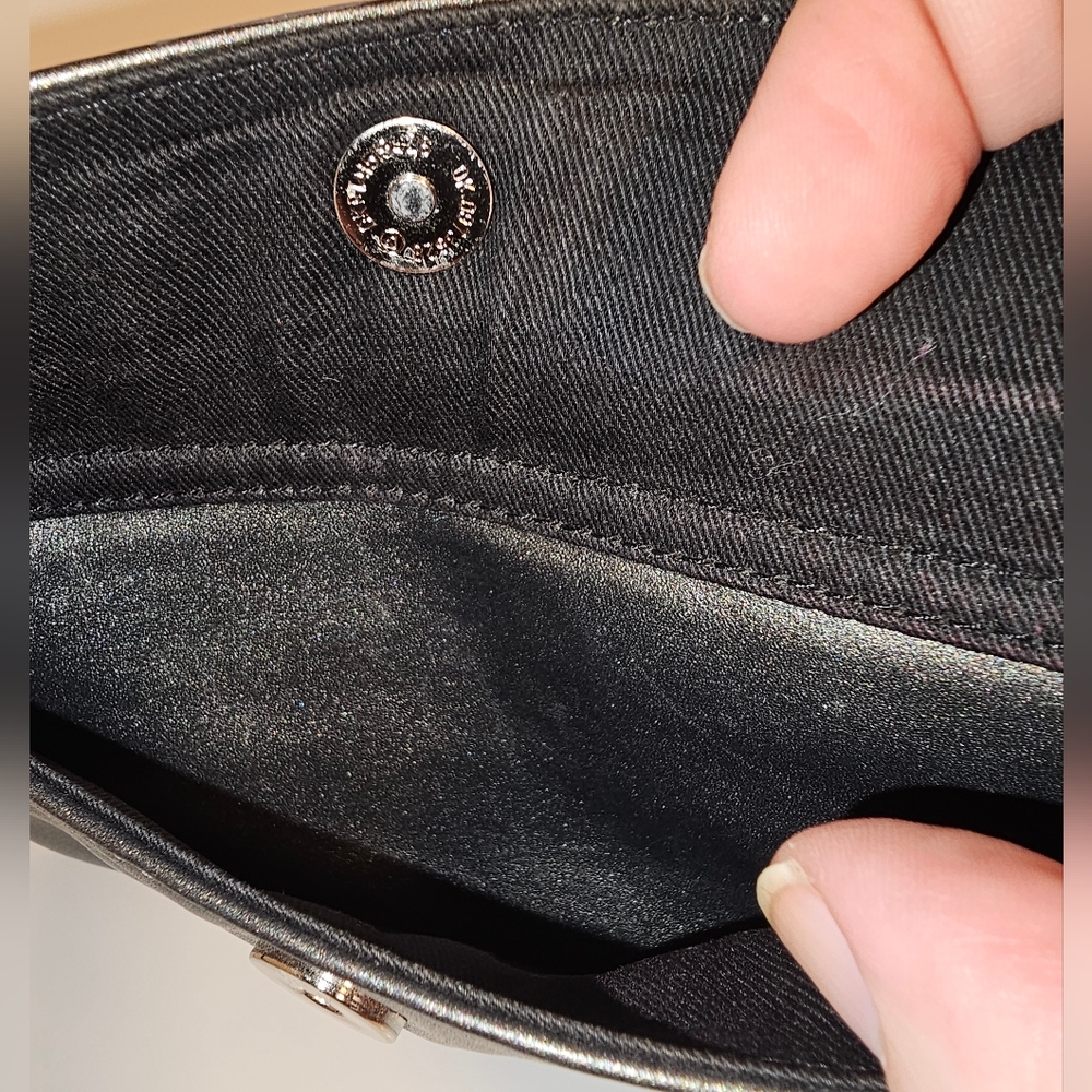 Ann Taylor Loft Metallic Gray Leather Clutch with Wristlet EUC - Picture 3 of 6